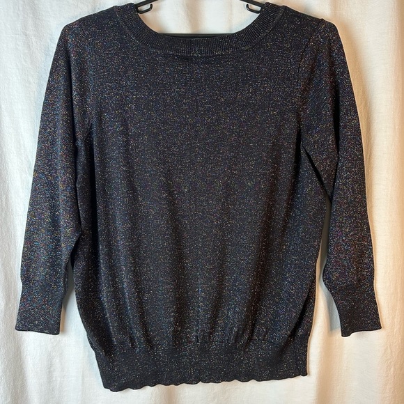 Lane Bryant PLUS size V-Neck Black Metallic Sparkle COTTON Sweater in US 26 28 - Picture 4 of 10